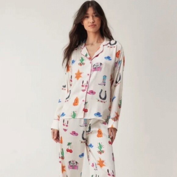 NastyGal Satin Cowboy Western Pajama Pants Set Size Small NWT - Picture 1 of 4